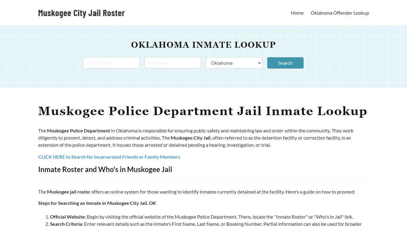 Muskogee Police Department & City Jail, OK Inmate Roster, Arrests, Mugshots